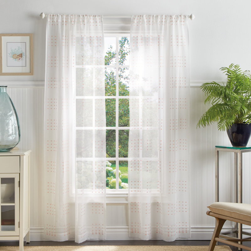 Martha Stewart Montauk Clip Polka Dots Sheer Rod Pocket Curtain Panels